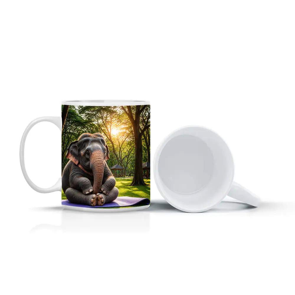Elephant Doing Yoga In Sunny Park – Mugs