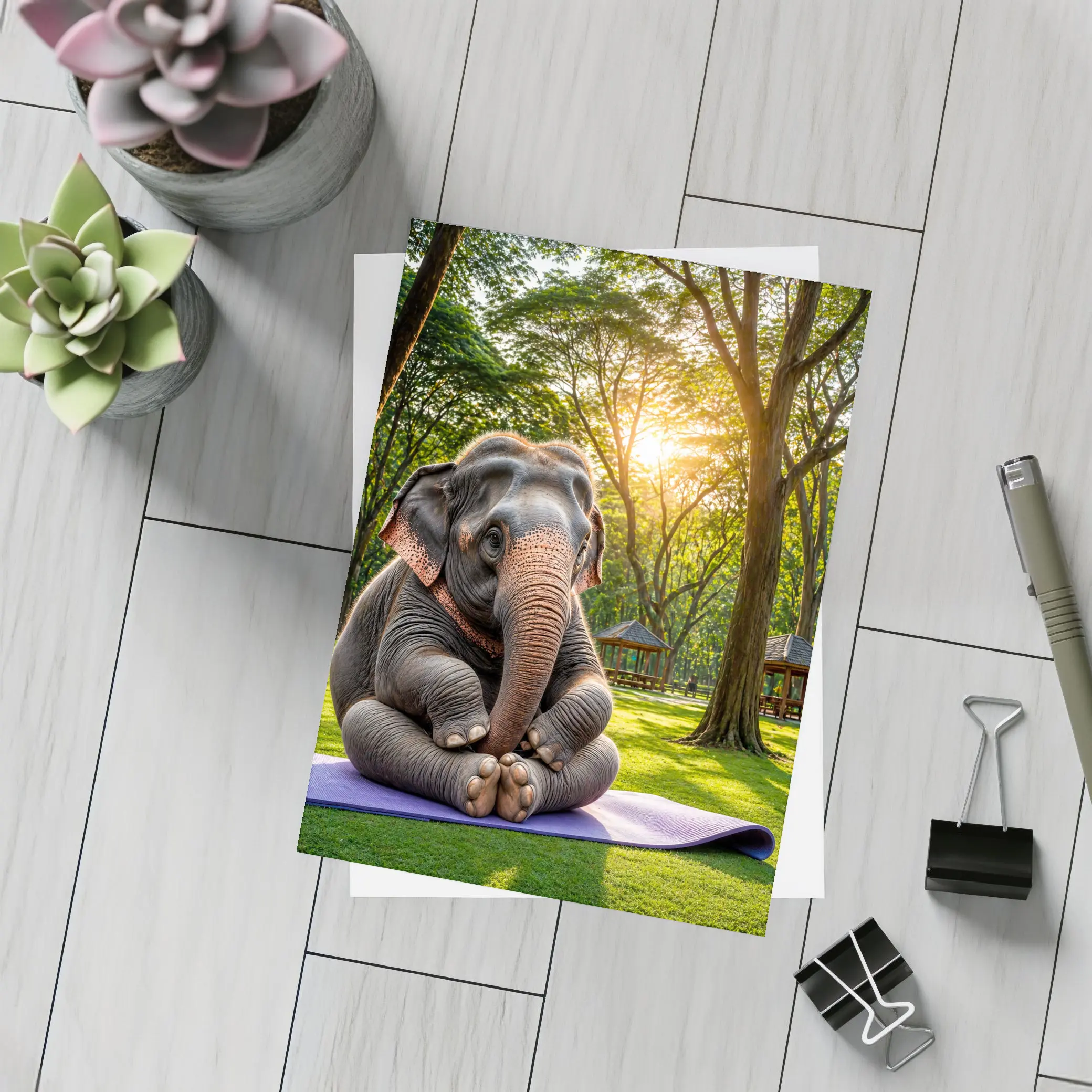 Elephant Doing Yoga In Sunny Park – Postcards