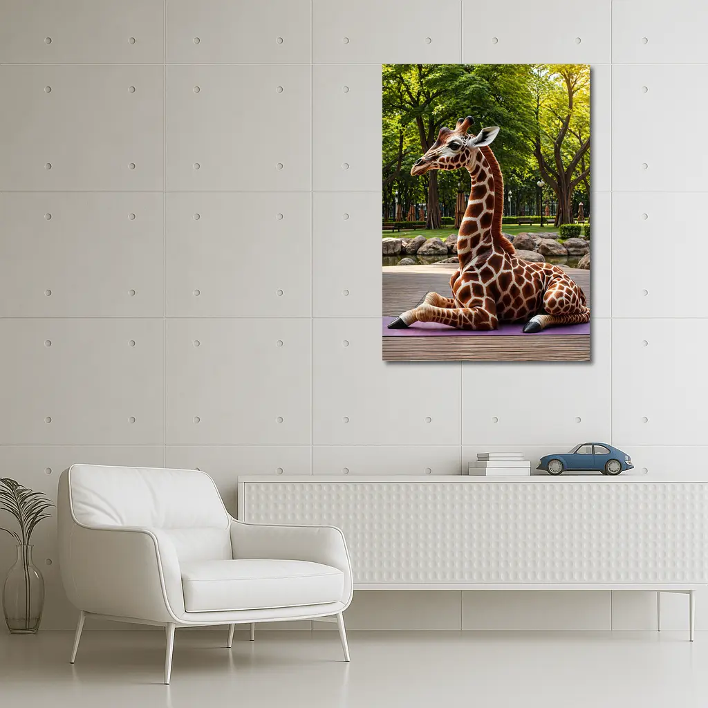 Giraffe Doing Yoga in Green Park – Wall Art