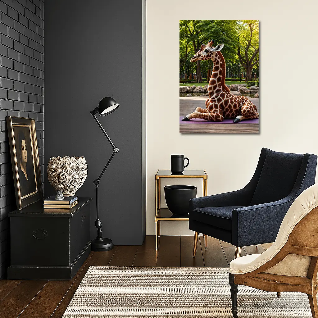 Giraffe Doing Yoga in Green Park – Wall Art