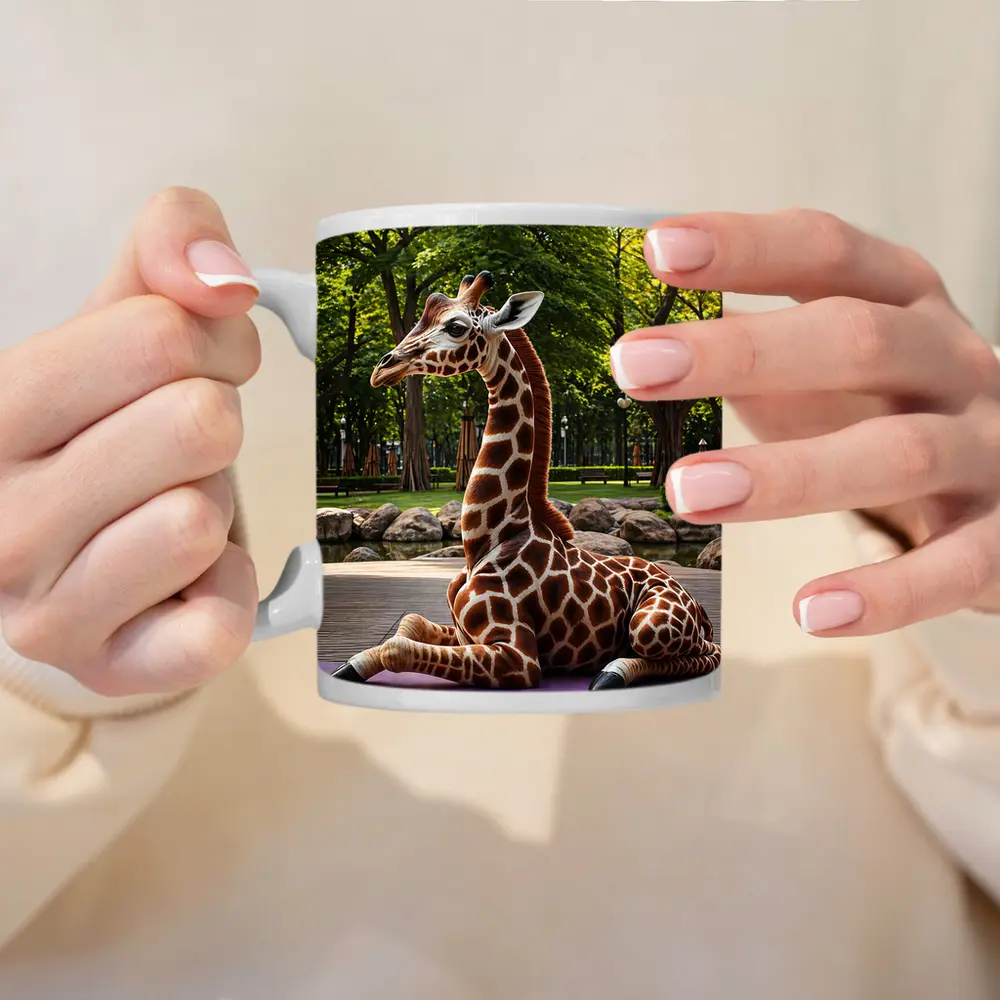 Giraffe Doing Yoga in Green Park – Mugs