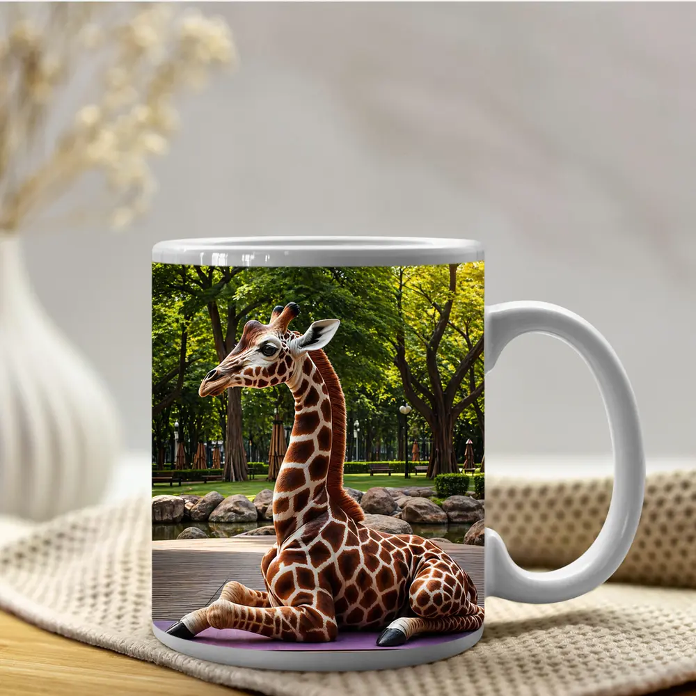 Giraffe Doing Yoga in Green Park – Mugs