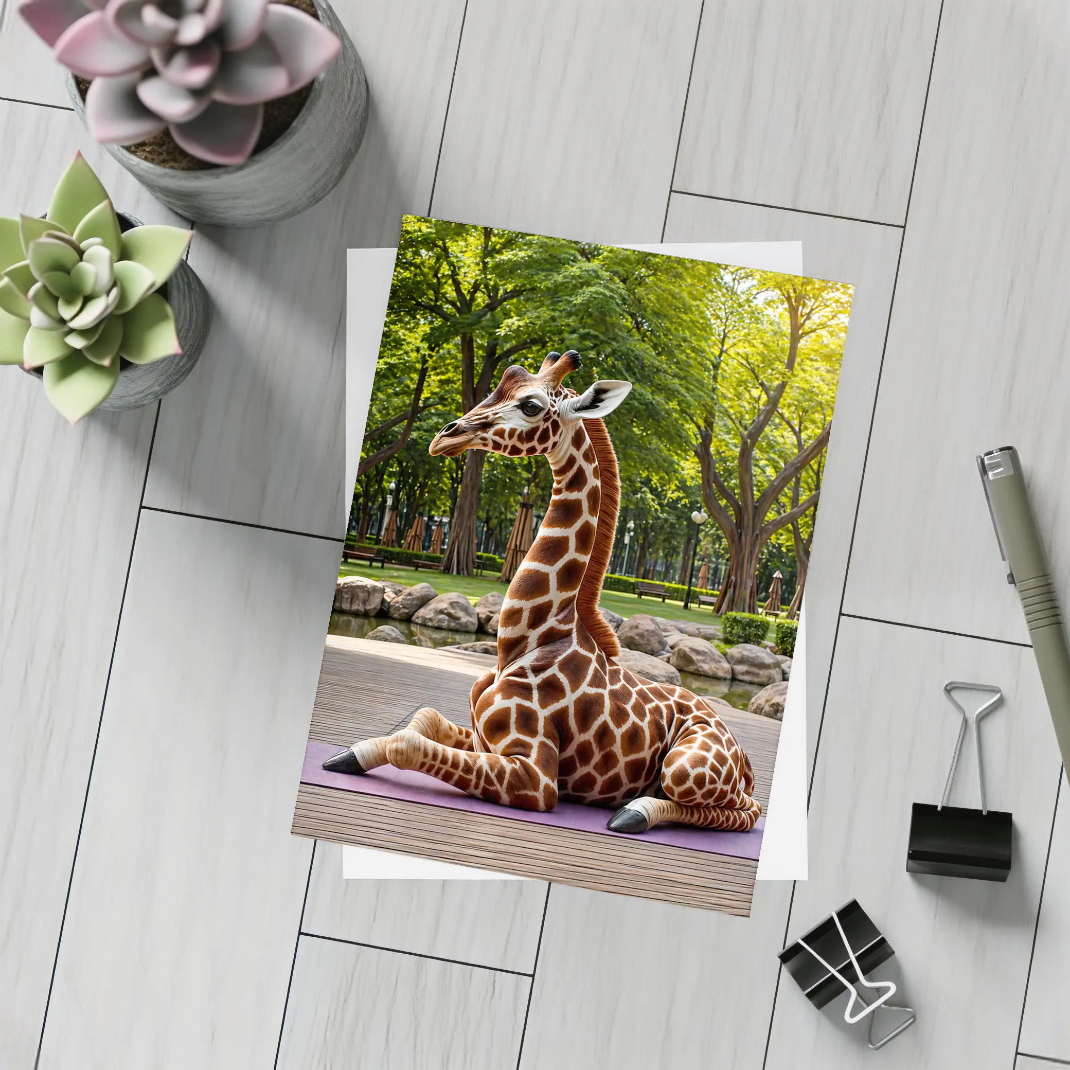 Giraffe Doing Yoga in Green Park – Postcards