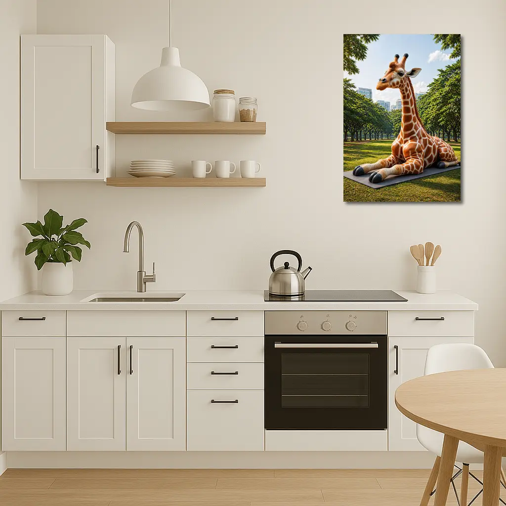 Giraffe Resting On Mat In Park – Wall Art