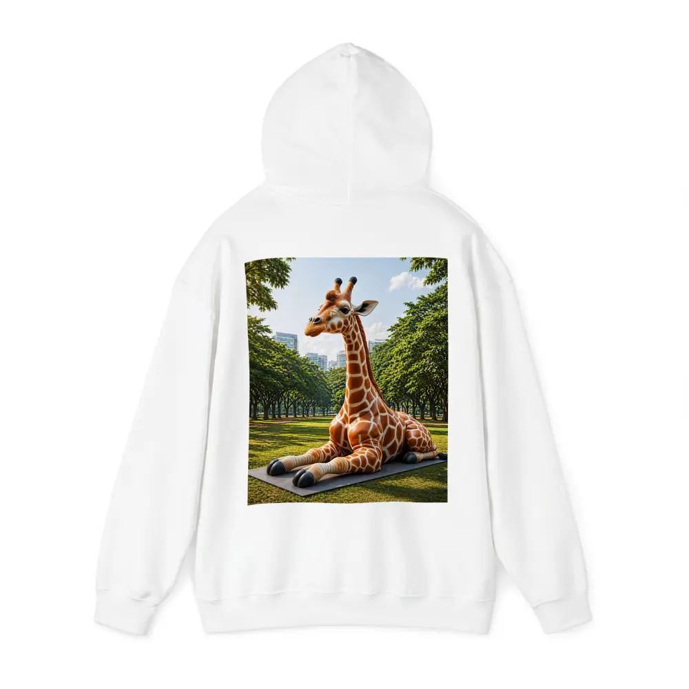 Giraffe Resting On Mat In Park – Hoodies