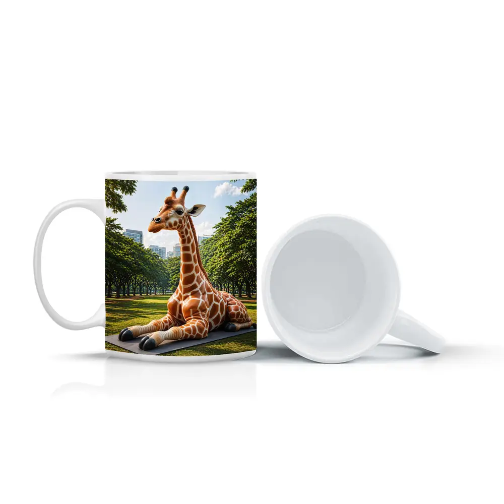 Giraffe Resting On Mat In Park – Mugs