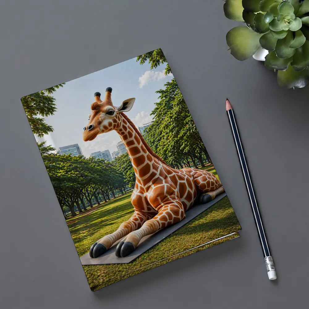 Giraffe Resting On Mat In Park – Notebooks