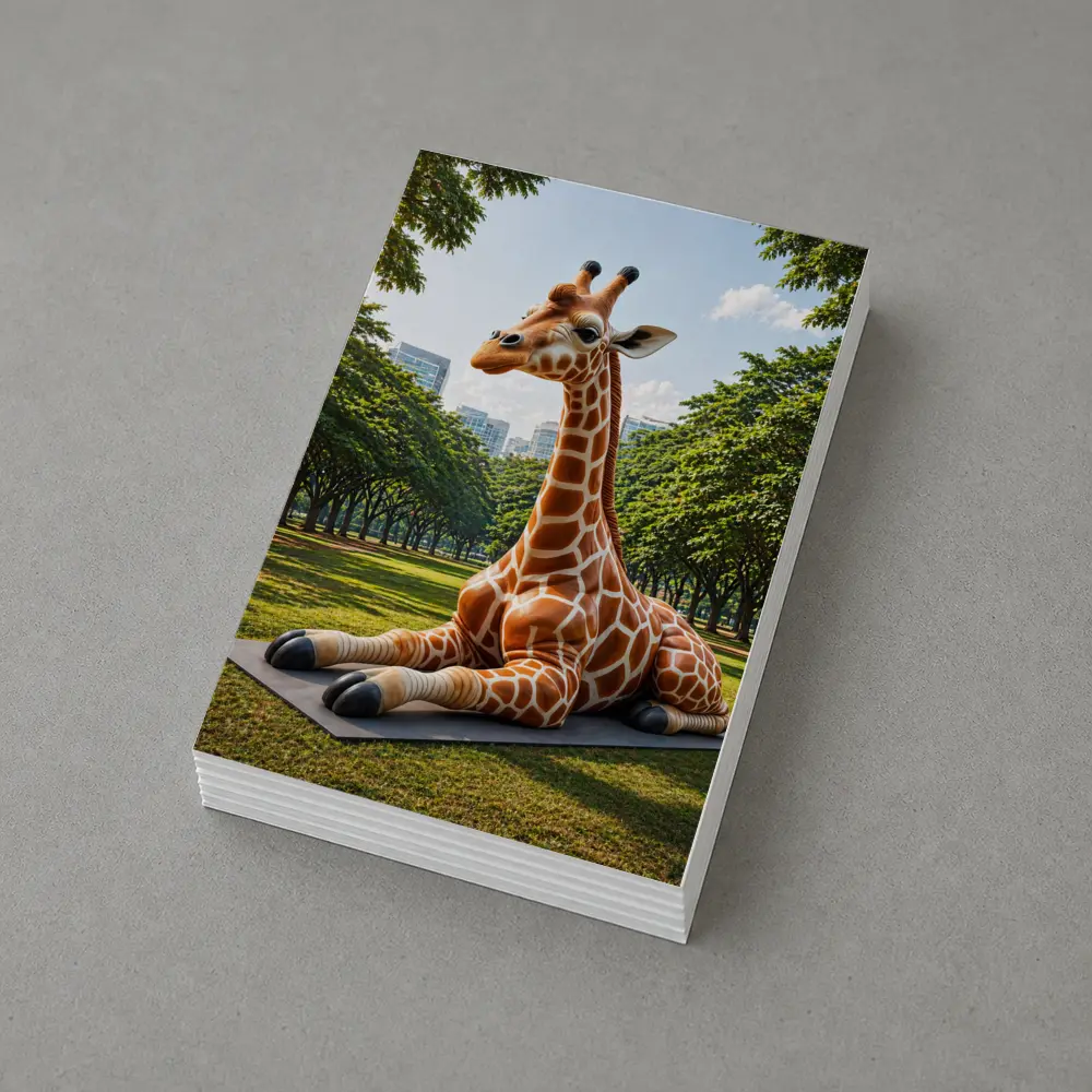 Giraffe Resting On Mat In Park – Postcards