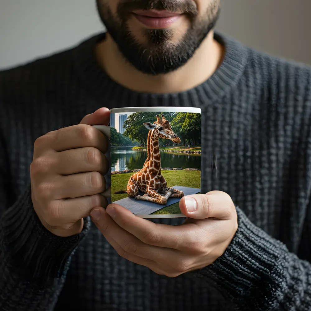 Giraffe Sitting on Yoga Mat Park – Mugs