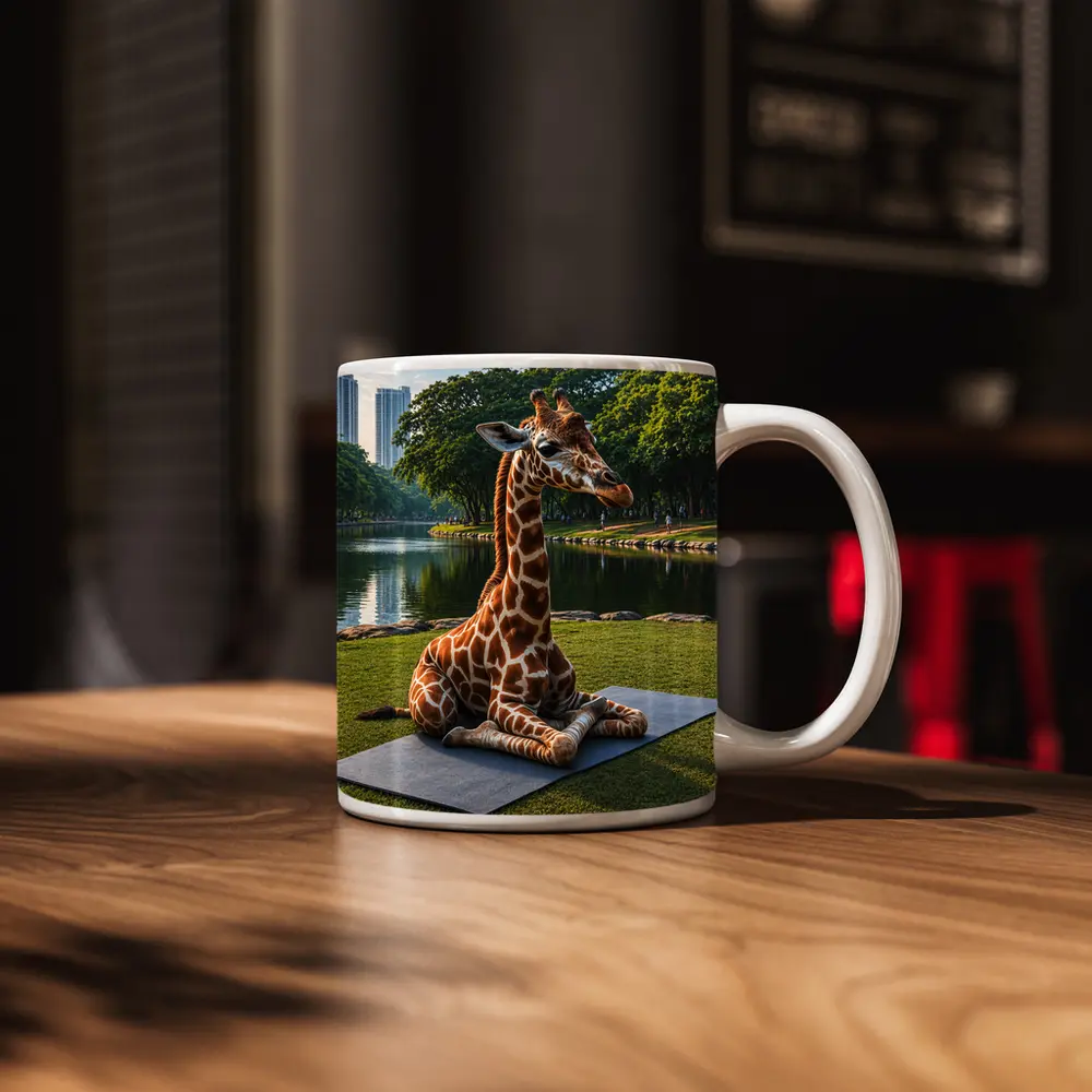 Giraffe Sitting on Yoga Mat Park – Mugs