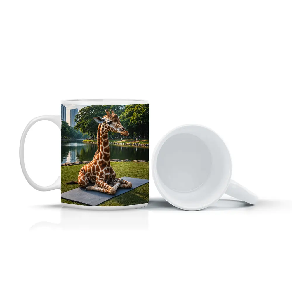 Giraffe Sitting on Yoga Mat Park – Mugs
