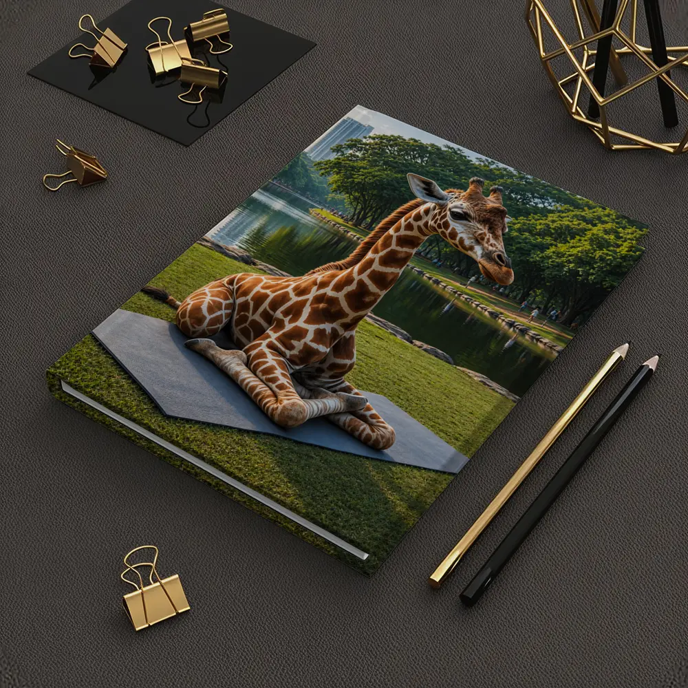 Giraffe Sitting on Yoga Mat Park – Notebooks