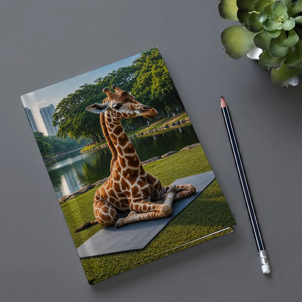 Giraffe Sitting on Yoga Mat Park – Notebooks