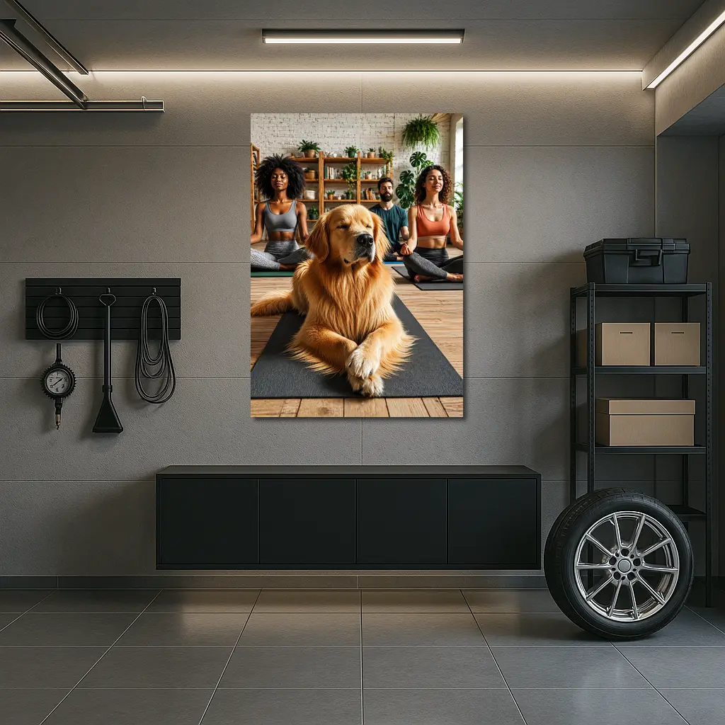 Golden Retriever Meditating With Yoga Class – Wall Art
