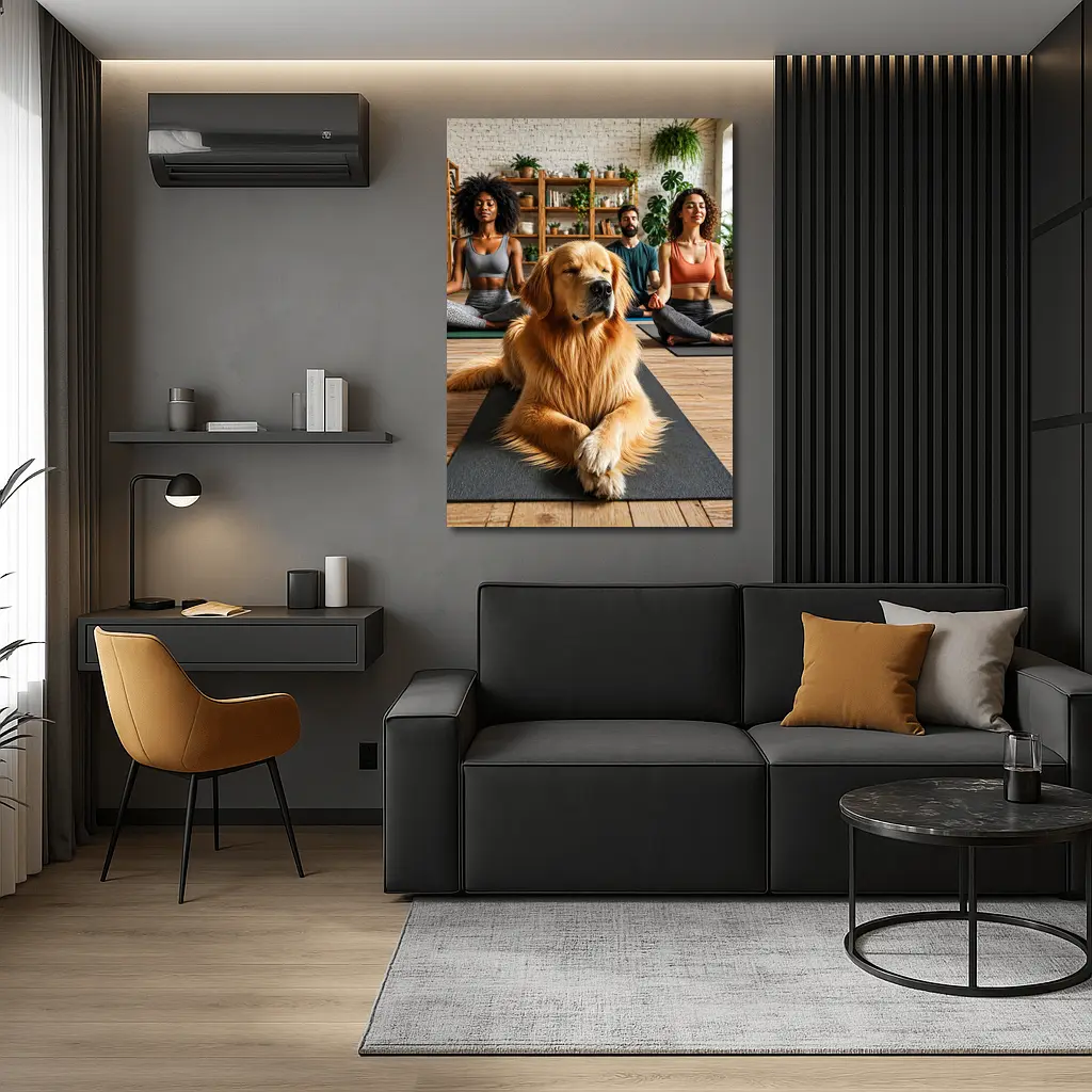 Golden Retriever Meditating With Yoga Class – Wall Art