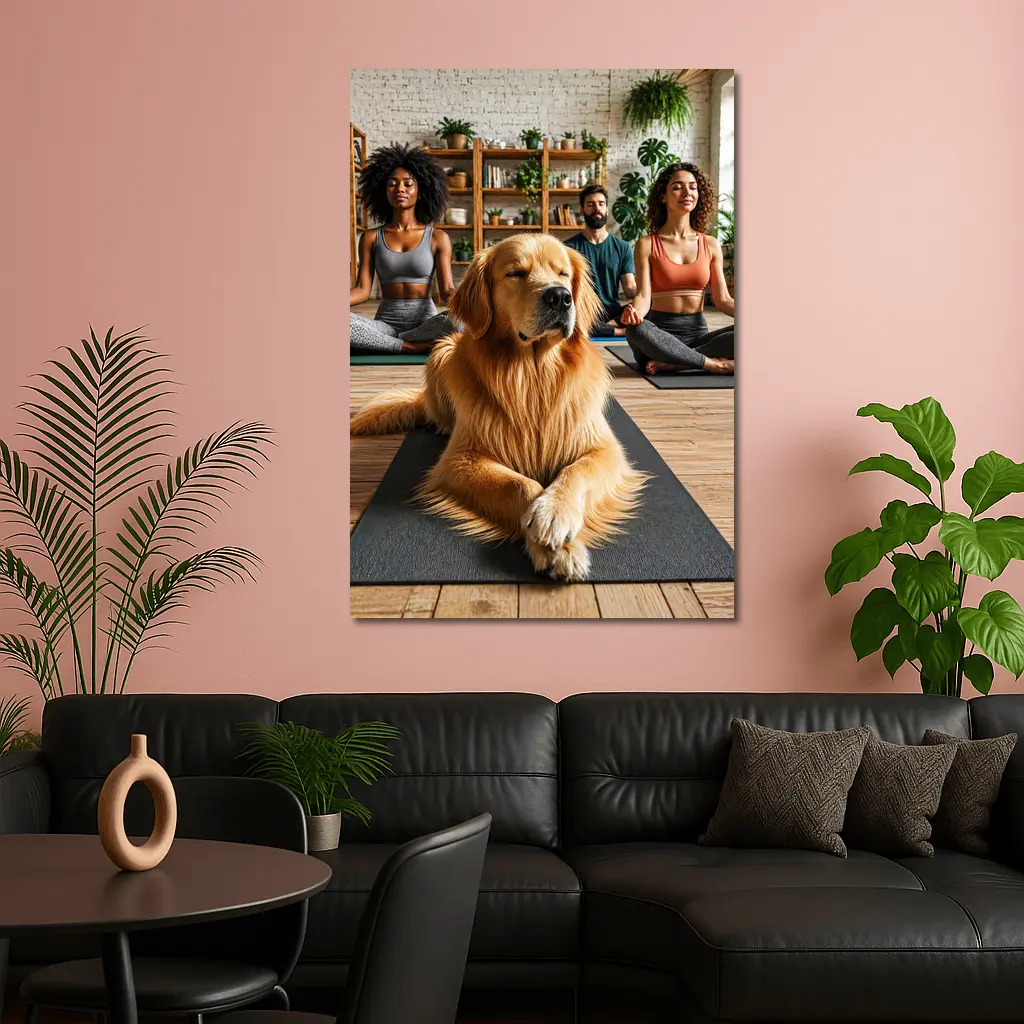 Golden Retriever Meditating With Yoga Class – Wall Art