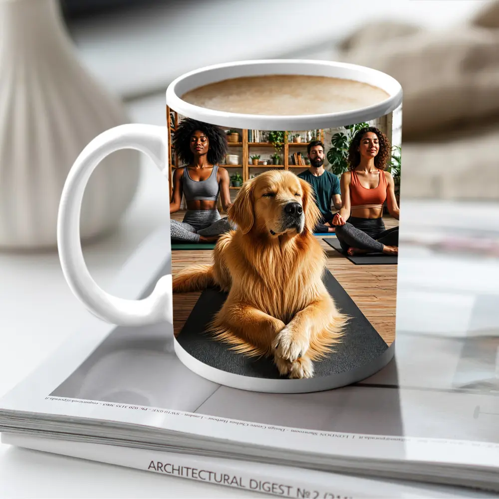Golden Retriever Meditating With Yoga Class – Mugs