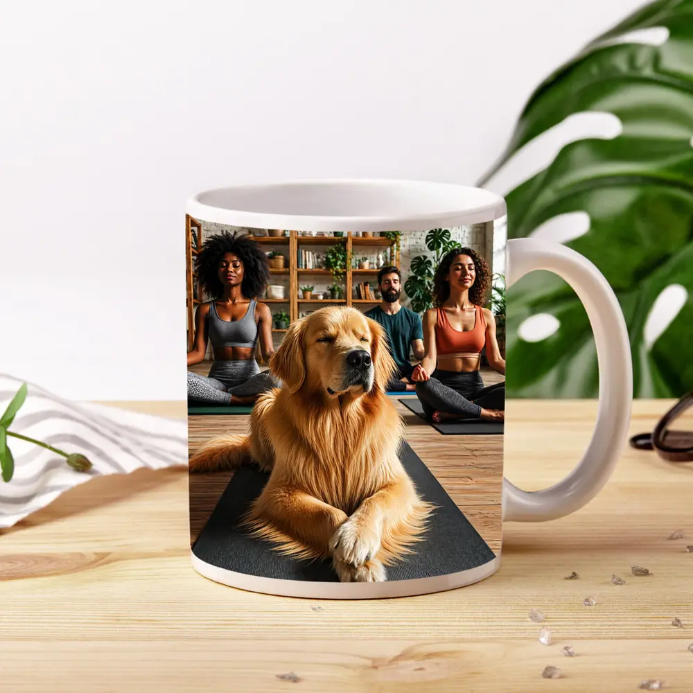 Golden Retriever Meditating With Yoga Class – Mugs
