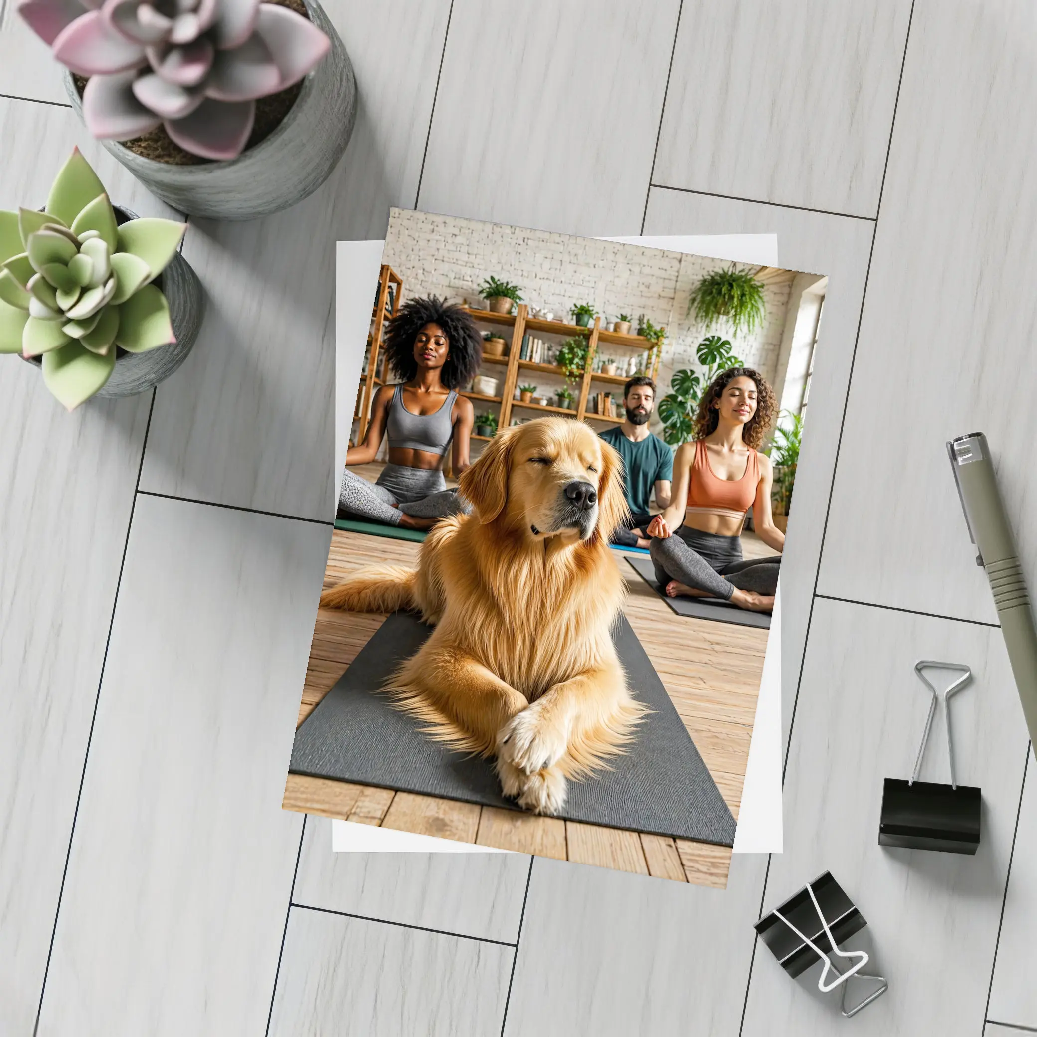 Golden Retriever Meditating With Yoga Class – Postcards