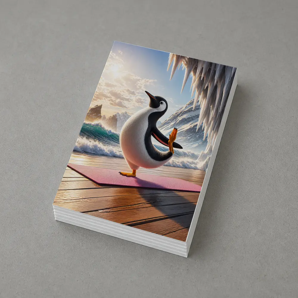 Penguin Yoga Pose On Icy Ocean Shore – Postcards