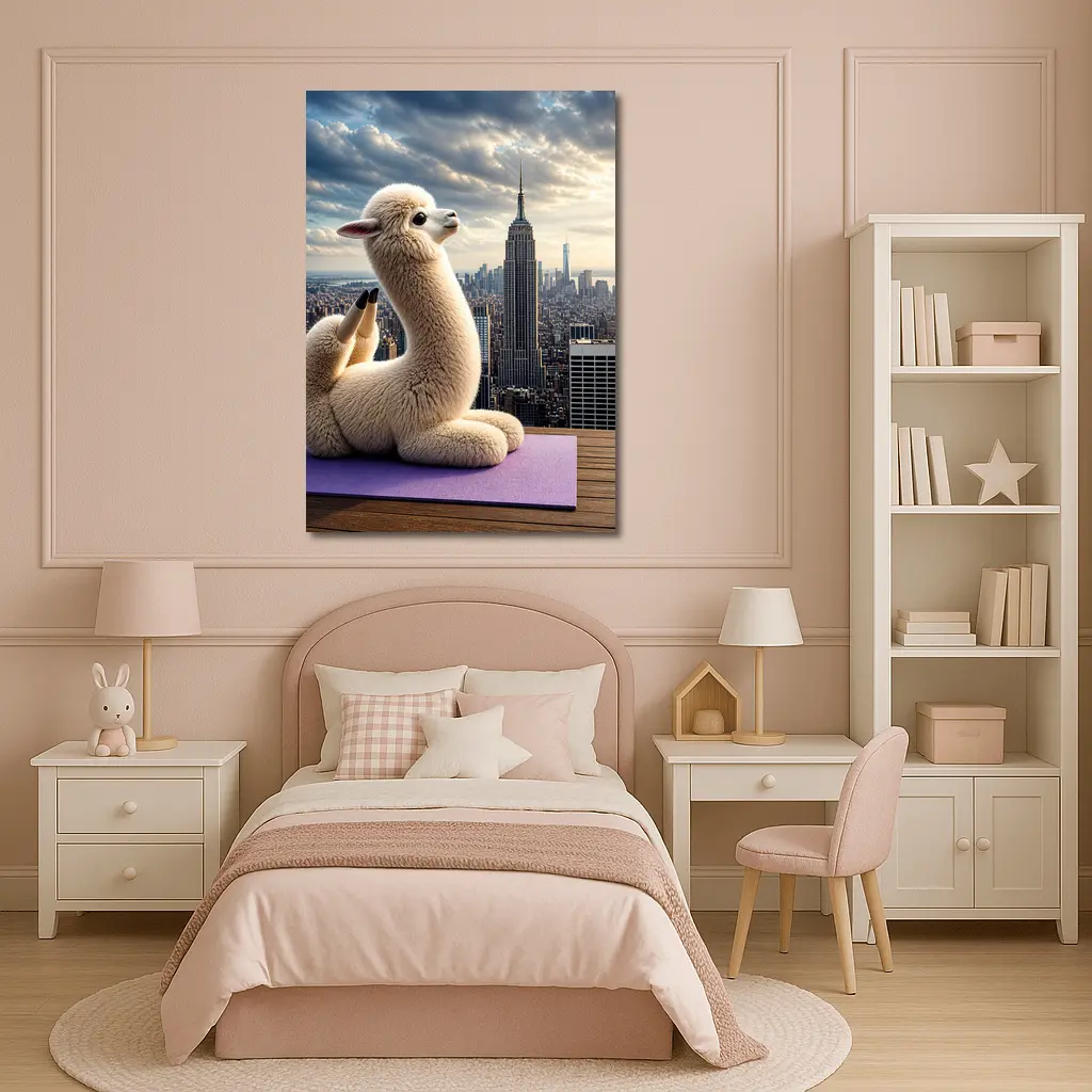 Alpaca Doing Yoga New York Skyline – Wall Art