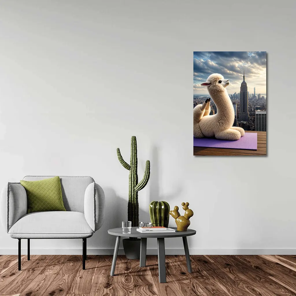 Alpaca Doing Yoga New York Skyline – Wall Art