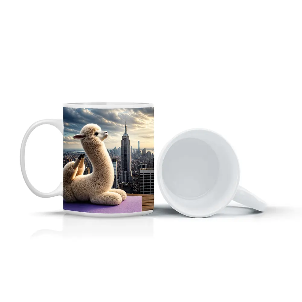 Alpaca Doing Yoga New York Skyline – Mugs