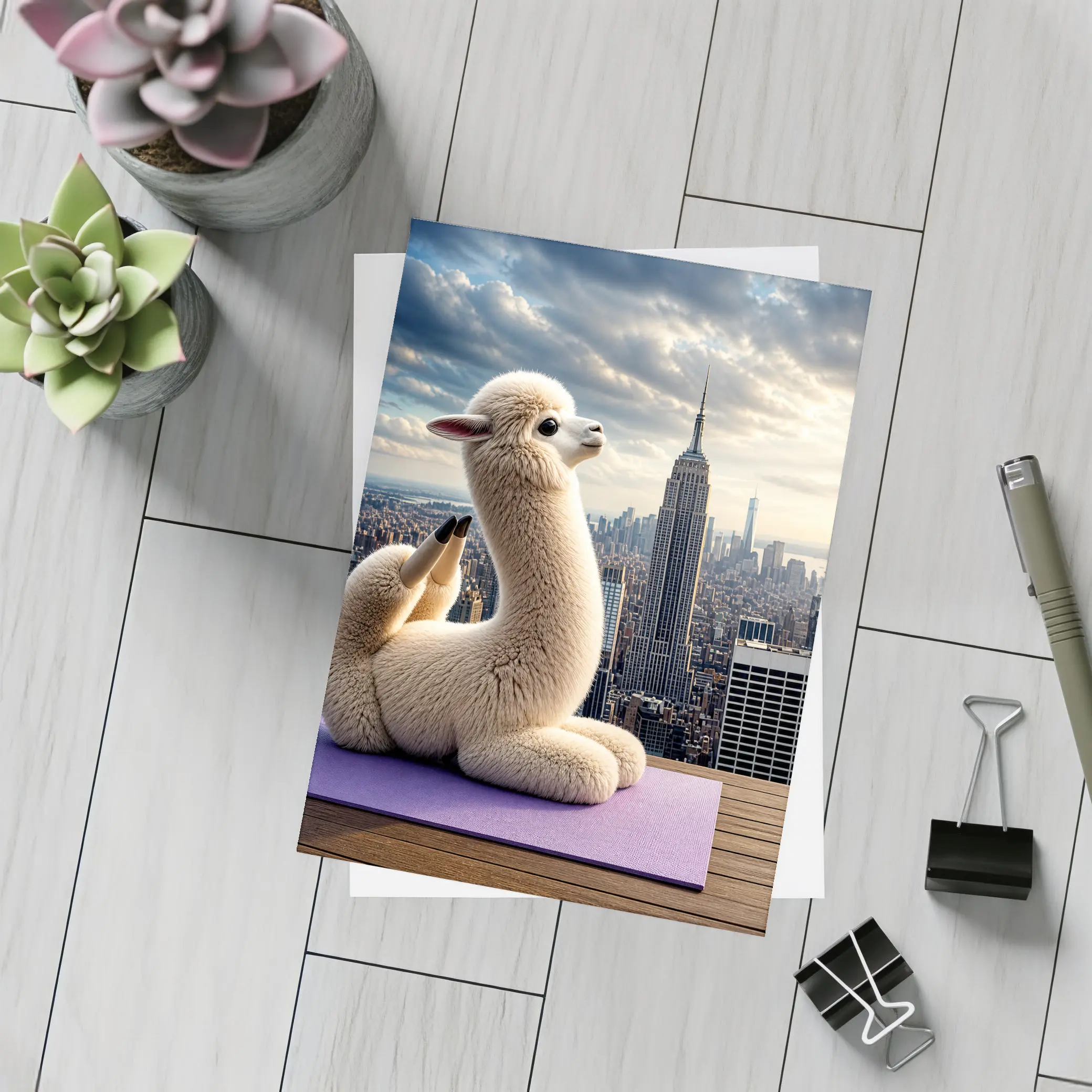 Alpaca Doing Yoga New York Skyline – Postcards