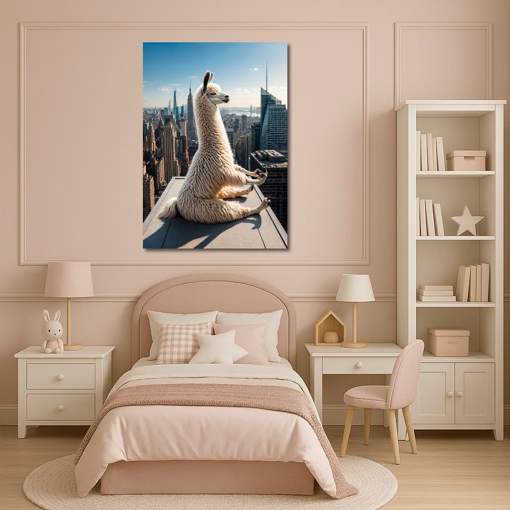 Llama Meditating On New York City Rooftop – Wall Art