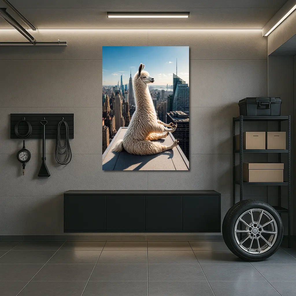 Llama Meditating On New York City Rooftop – Wall Art