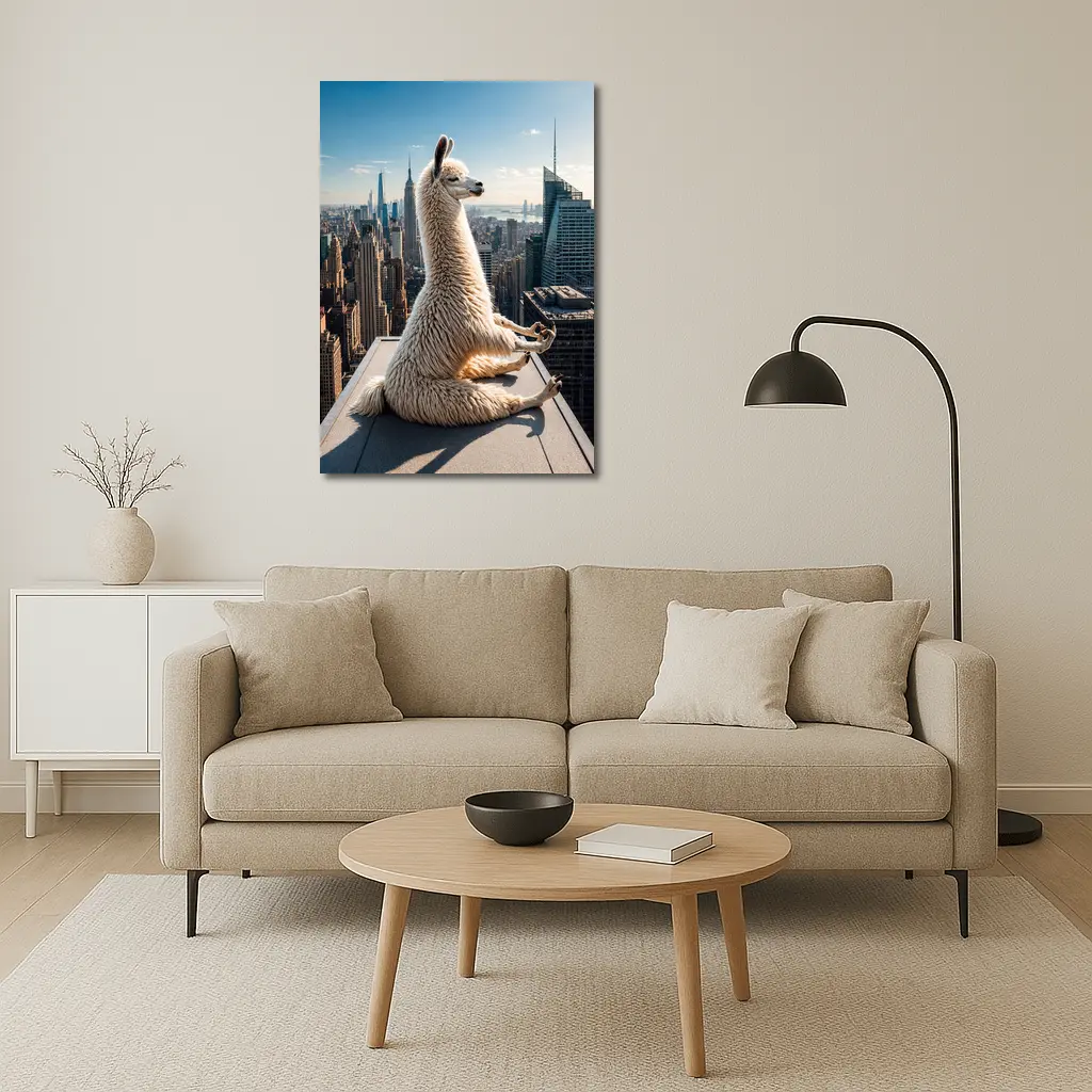Llama Meditating On New York City Rooftop – Wall Art