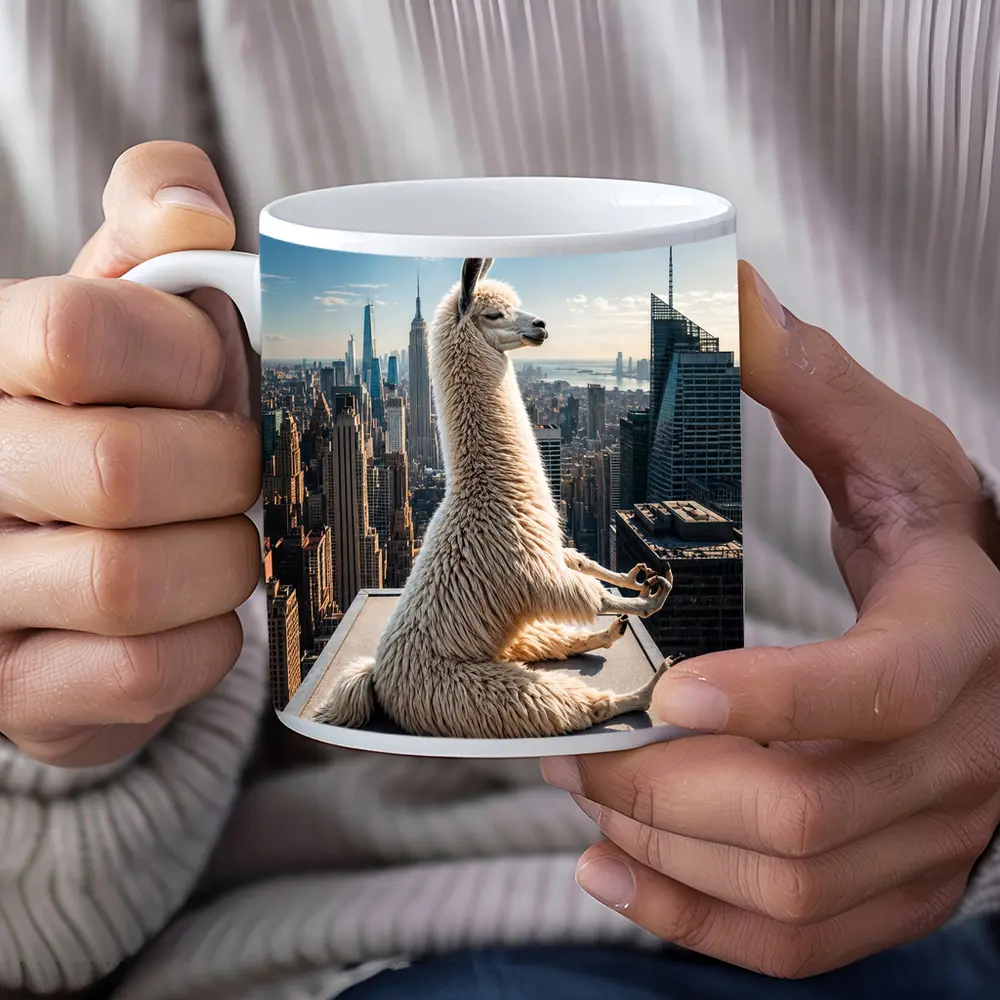 Llama Meditating On New York City Rooftop – Mugs