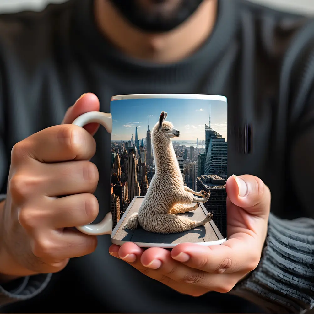 Llama Meditating On New York City Rooftop – Mugs