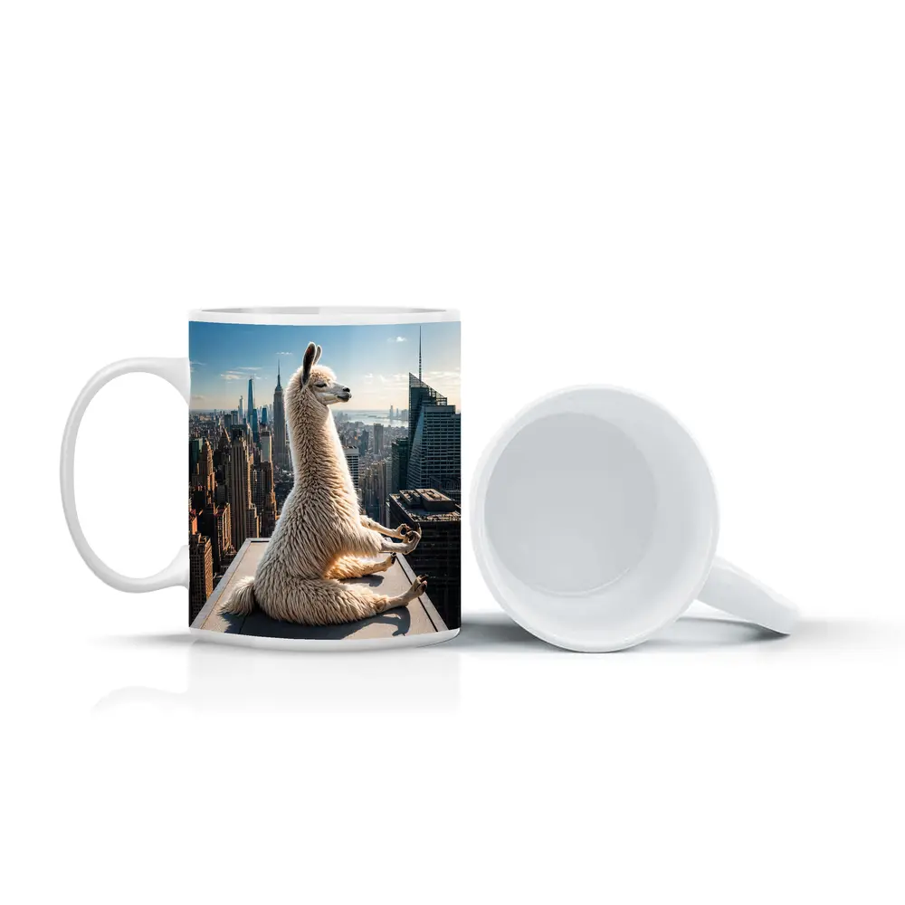 Llama Meditating On New York City Rooftop – Mugs