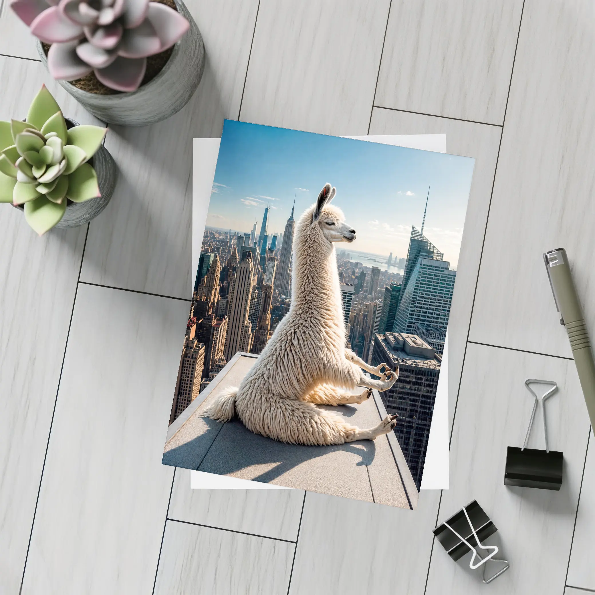 Llama Meditating On New York City Rooftop – Postcards