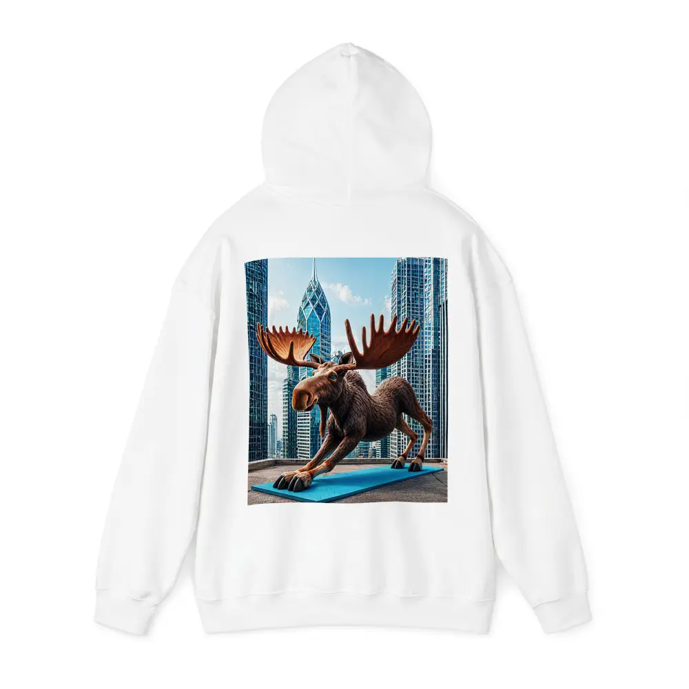 Moose Doing Yoga City Skyscraper Background – Hoodies