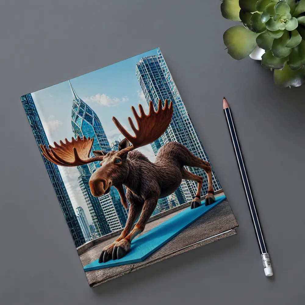 Moose Doing Yoga City Skyscraper Background – Notebooks