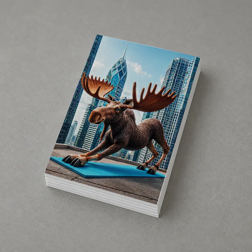 Moose Doing Yoga City Skyscraper Background – Postcards