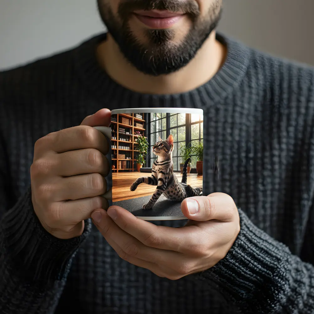Egyptian Mau Cat Doing Yoga Studio Pose – Mugs