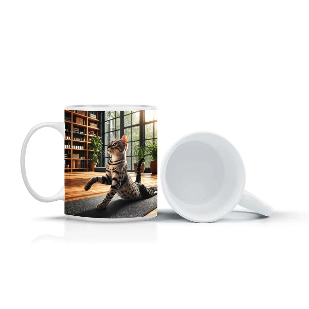 Egyptian Mau Cat Doing Yoga Studio Pose – Mugs