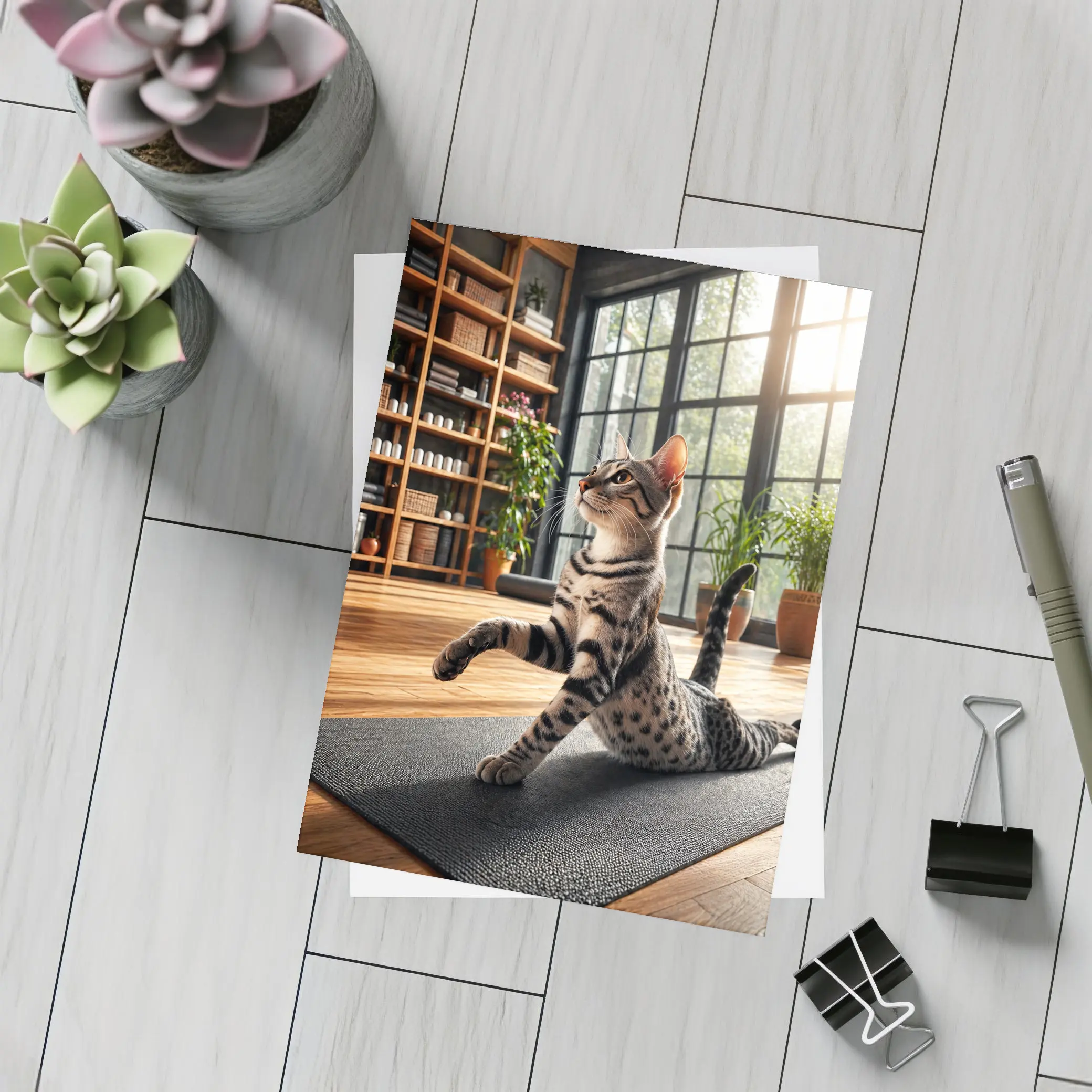 Egyptian Mau Cat Doing Yoga Studio Pose – Postcards