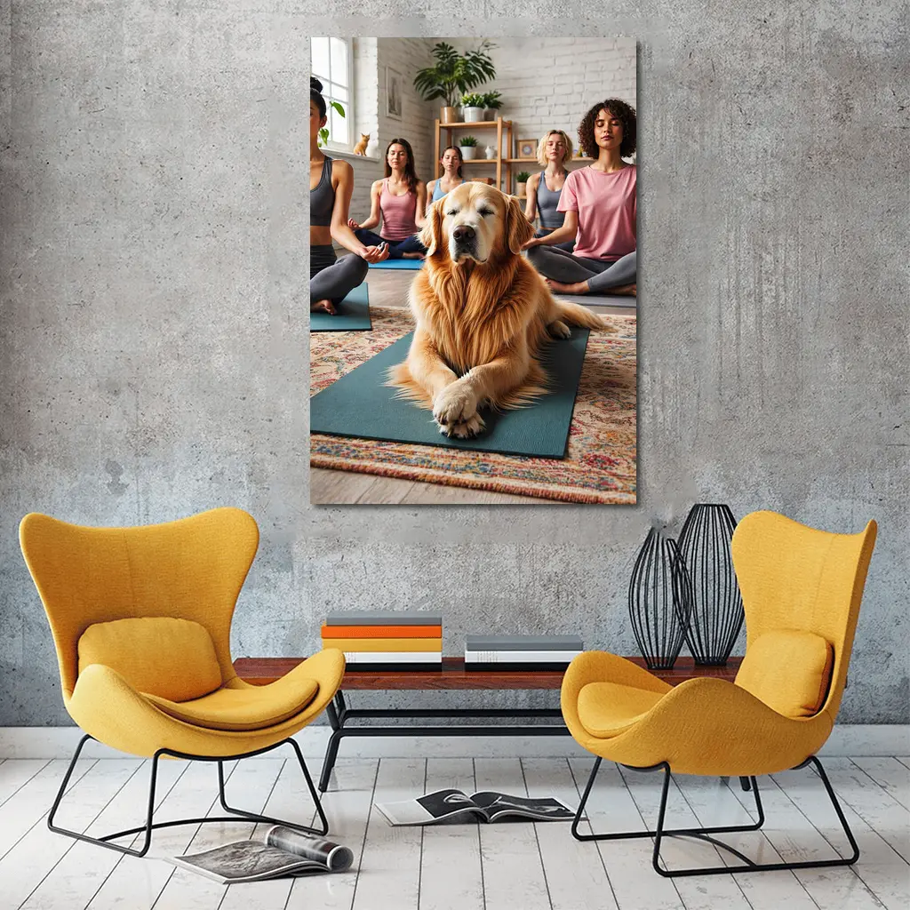 Golden Retriever Relaxing at Yoga Studio – Wall Art