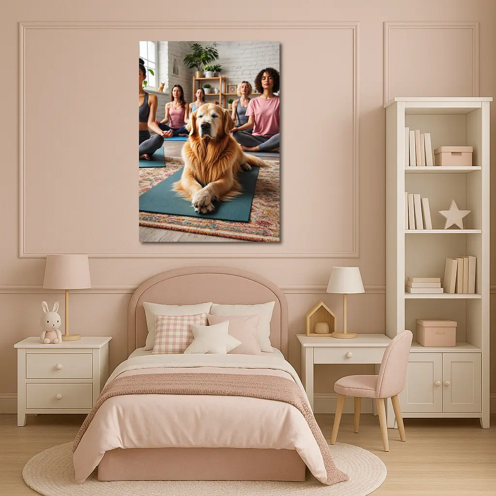 Golden Retriever Relaxing at Yoga Studio – Wall Art