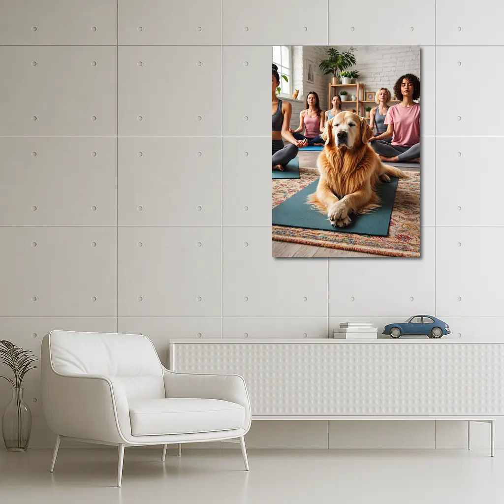 Golden Retriever Relaxing at Yoga Studio – Wall Art