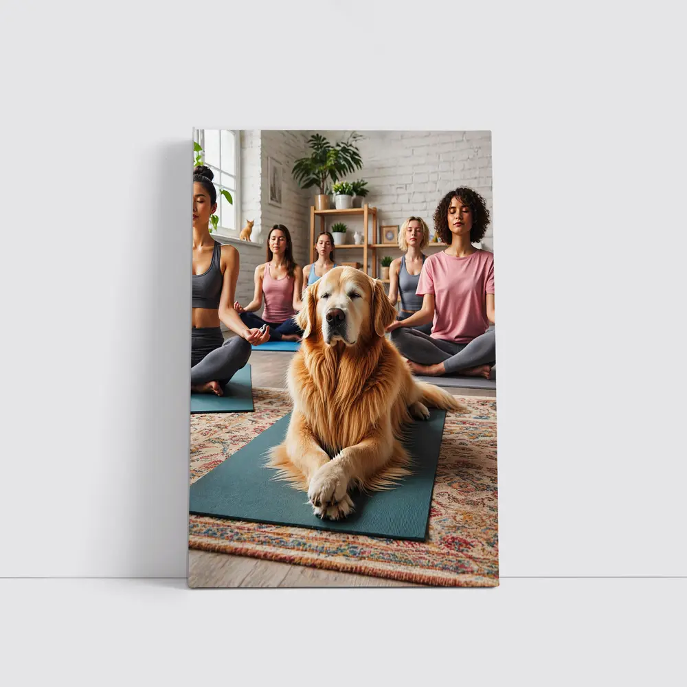 Golden Retriever Relaxing at Yoga Studio – Wall Art