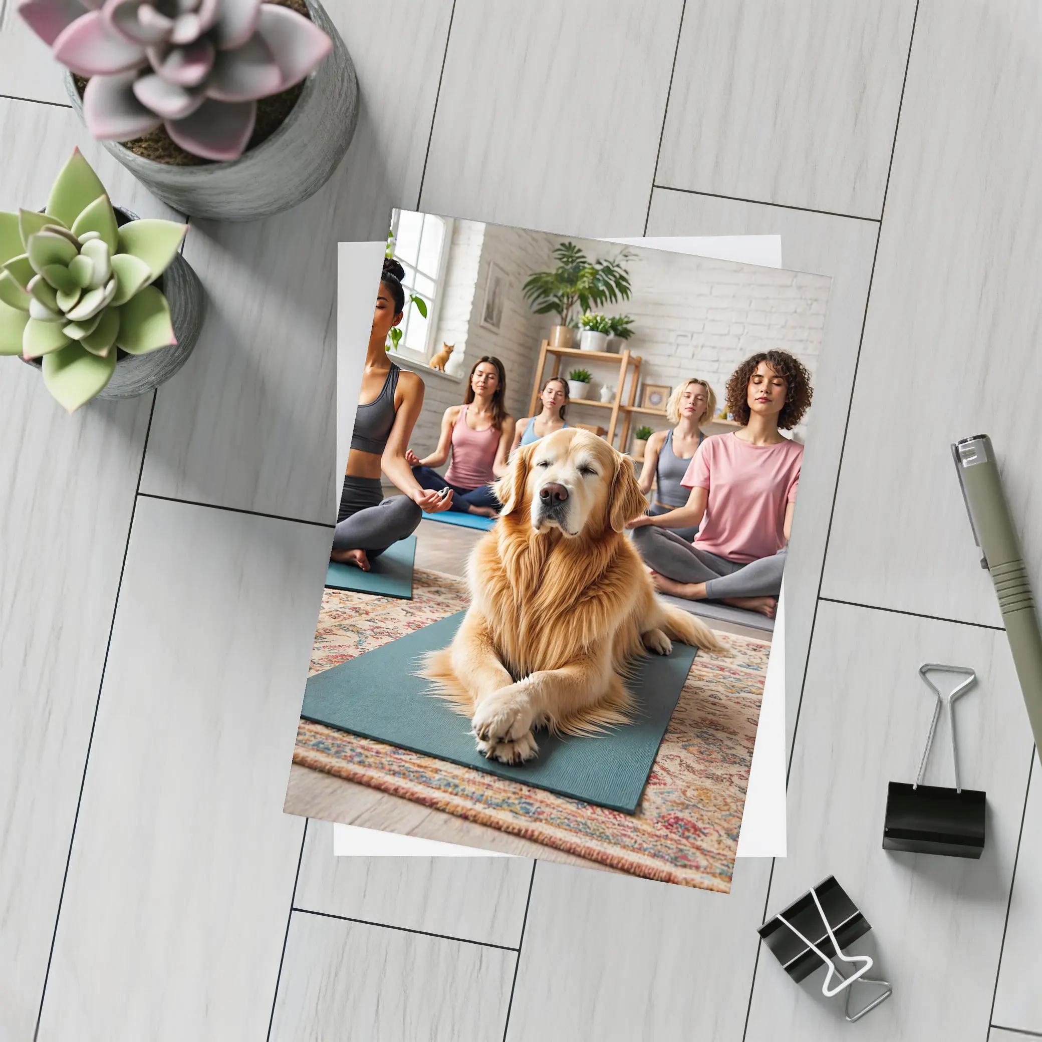 Golden Retriever Relaxing at Yoga Studio – Postcards