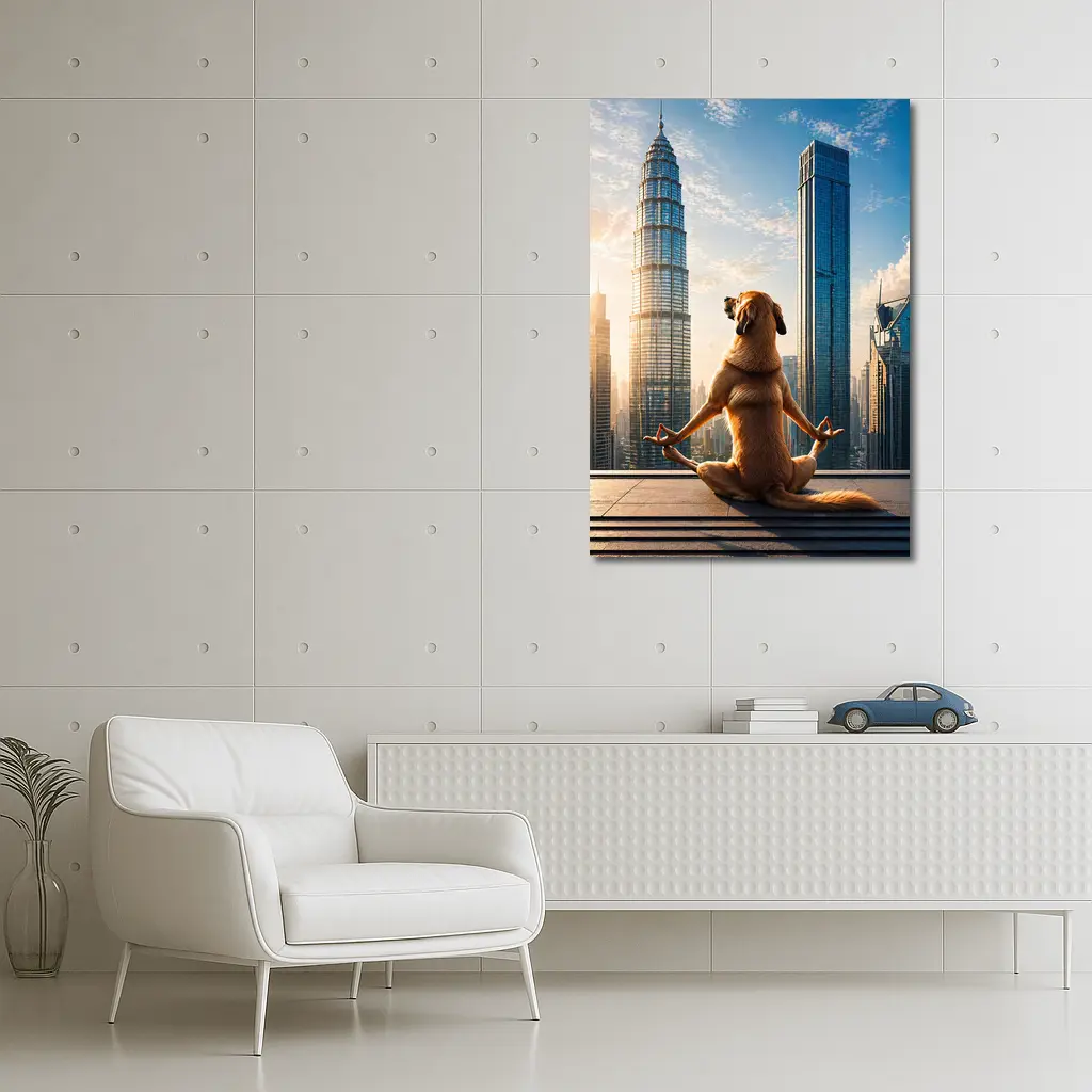 Meditating Dog Yoga City Skyline – Wall Art