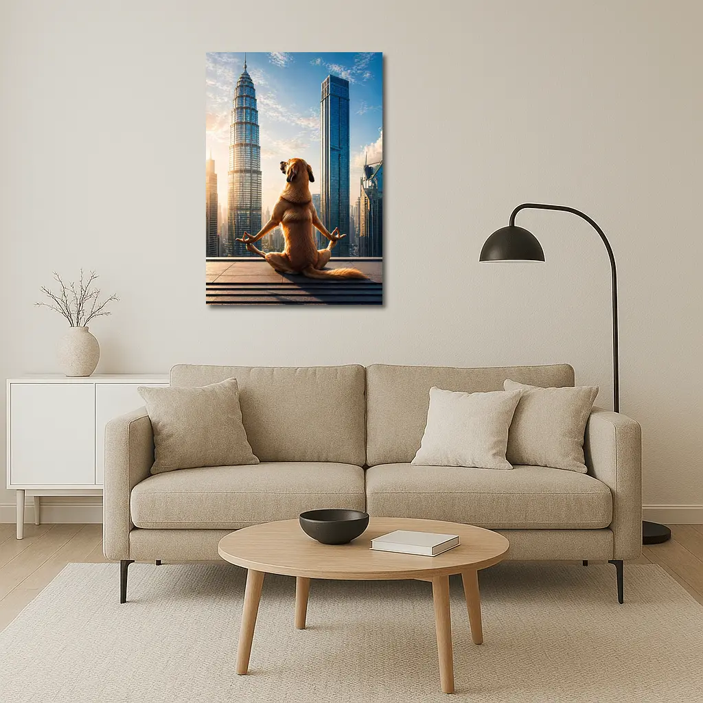 Meditating Dog Yoga City Skyline – Wall Art