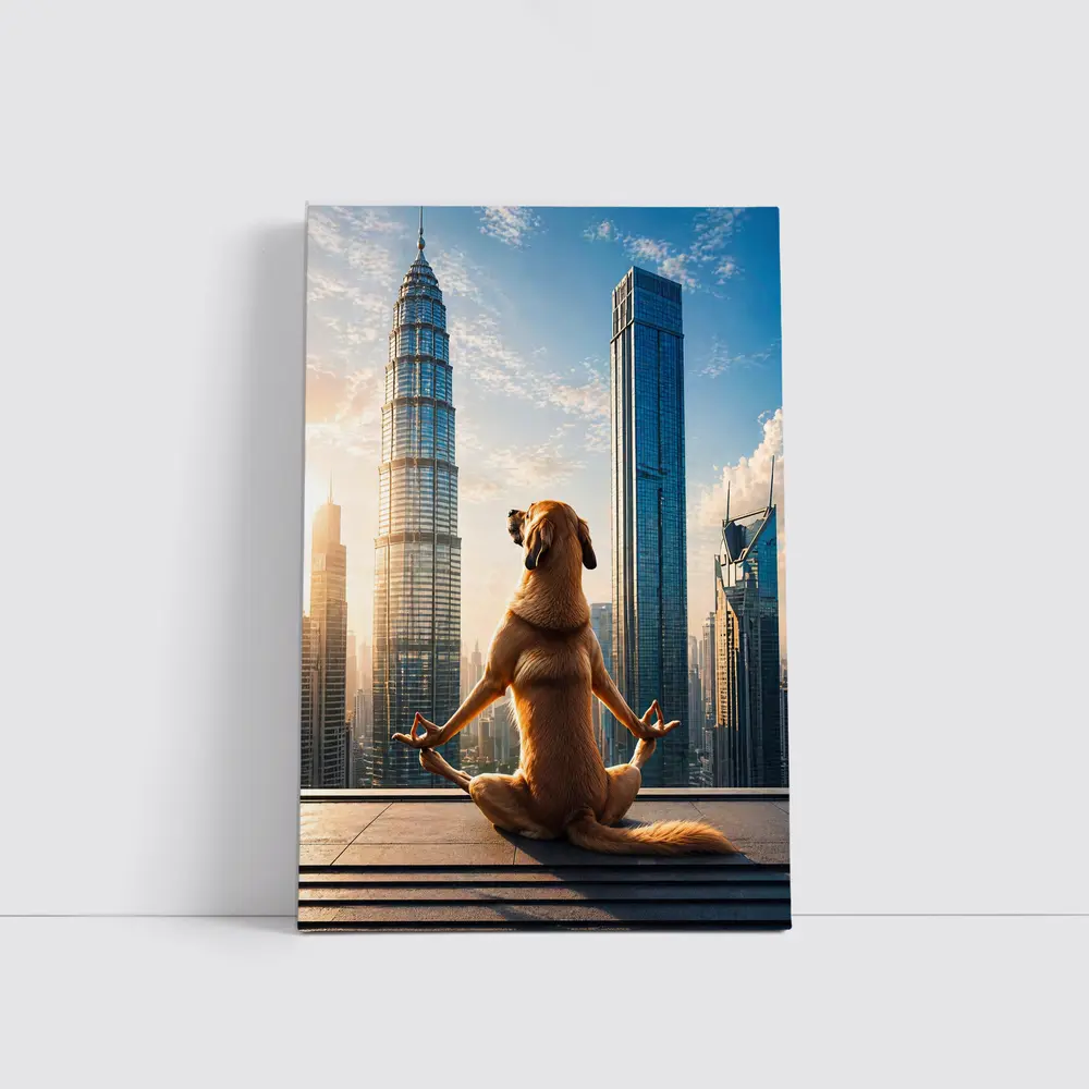Meditating Dog Yoga City Skyline – Wall Art