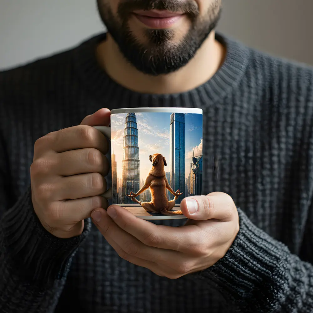 Meditating Dog Yoga City Skyline – Mugs